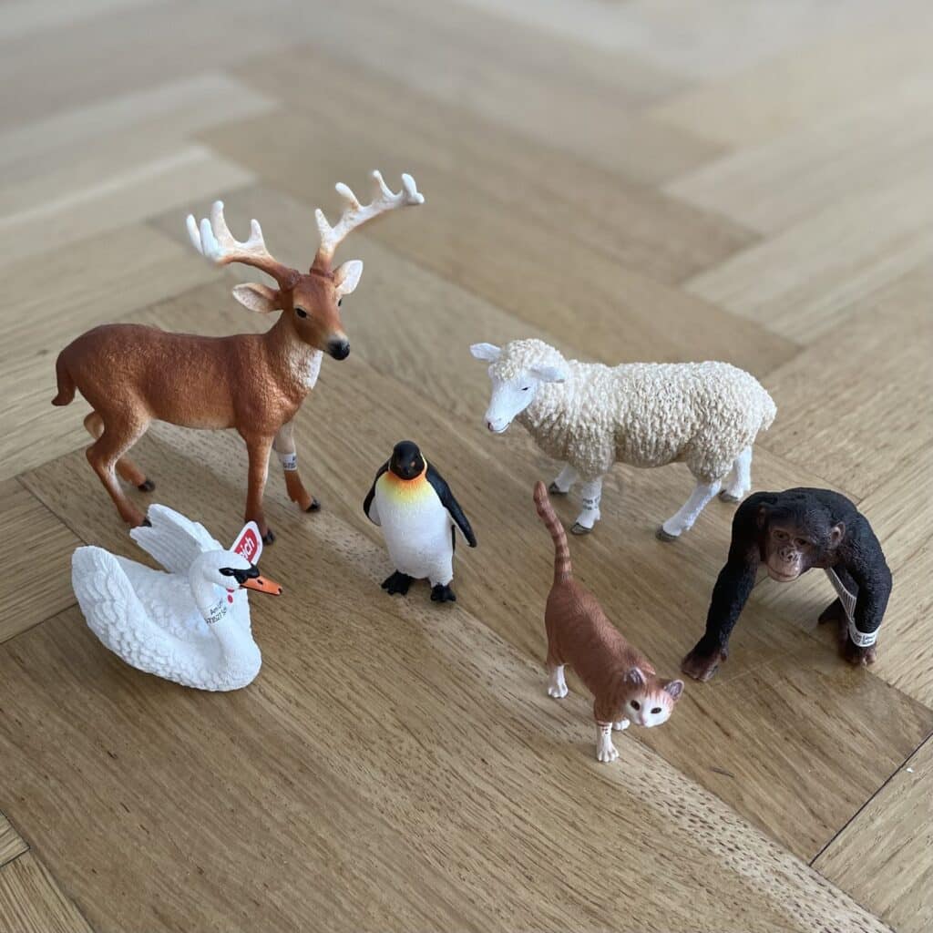 Schleich, 6 djur + bilderbok med ljud