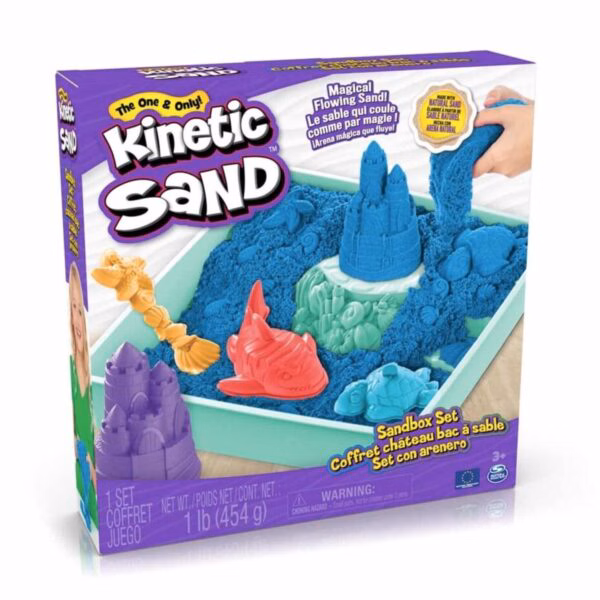 Kinetic Sand sandkasse sæt blå sandbox set magisk sand på hvid baggrund