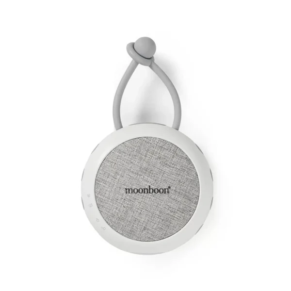white noise højtaler fra Moonboon med hvid baggrund. hvid støj højtaler til baby