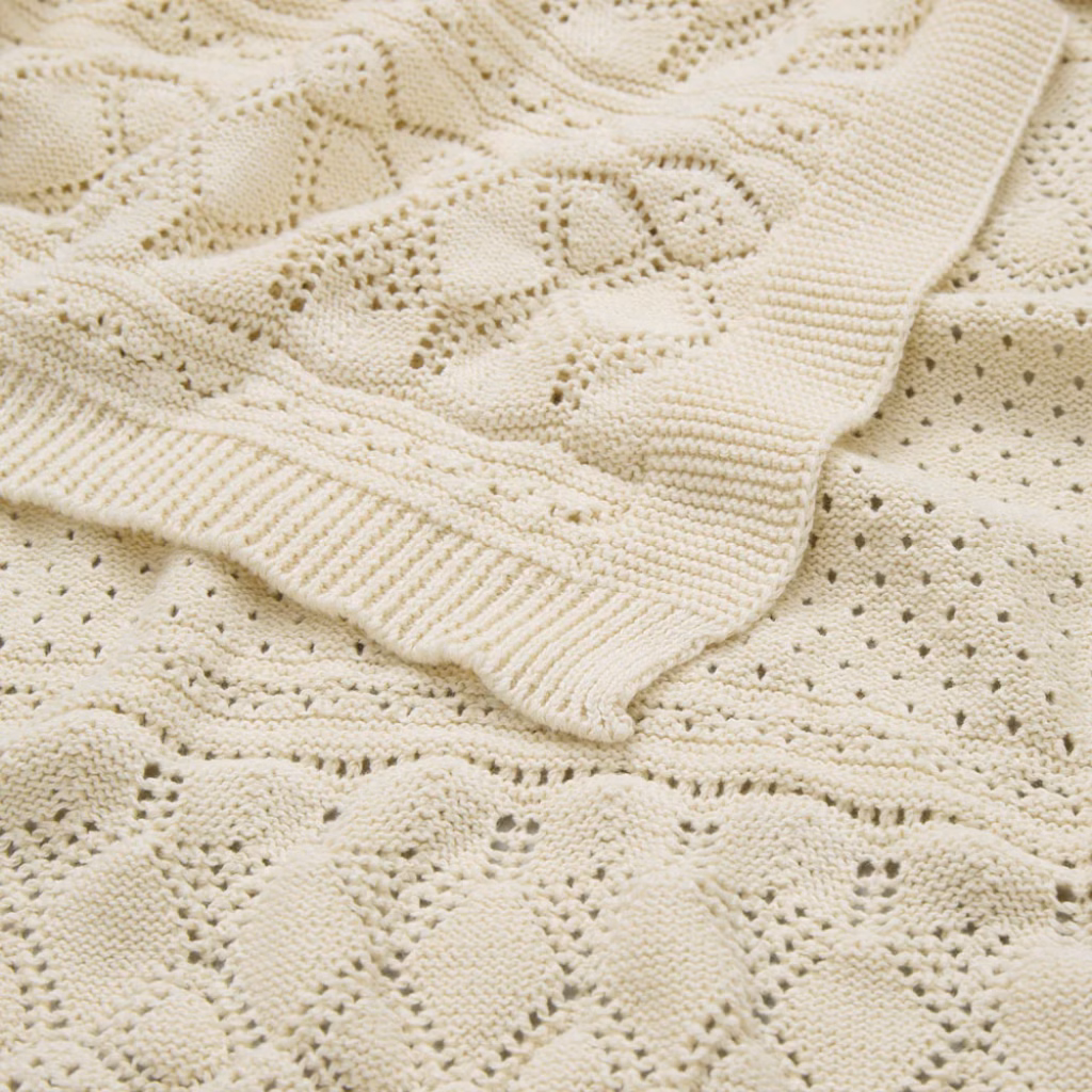 Cam Cam Pointelle Baby Stickad Filt - GOTS - Off White