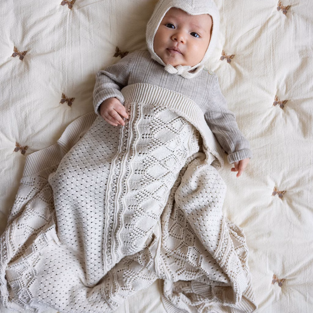 Cam Cam Pointelle Baby Striktæppe - GOTS - Off White