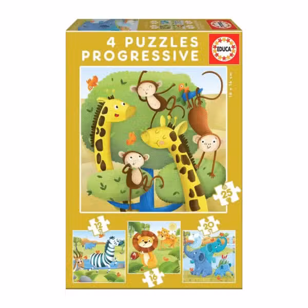 Educa 12-16-20-25 Wild Animals 4 Progressive Puzzles Item No. 80-17147 vilde dyr puslespil