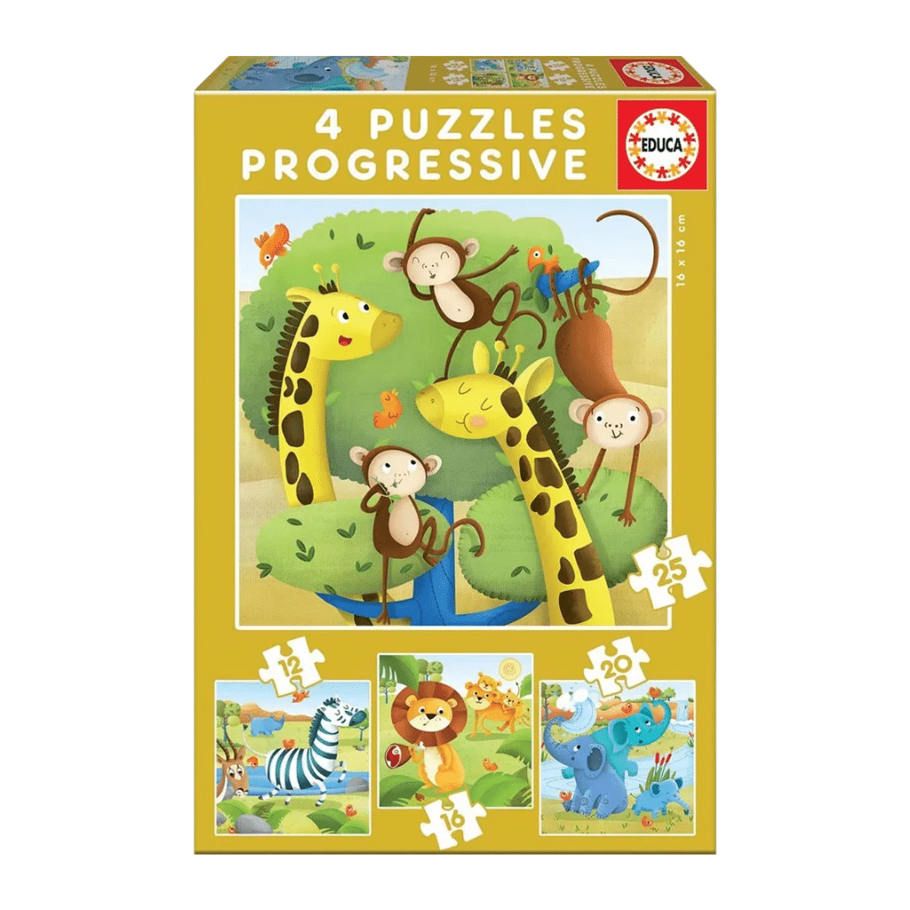 Educa 12-16-20-25 Wild Animals 4 Progressive Puzzles Item No. 80-17147 vilde dyr puslespil