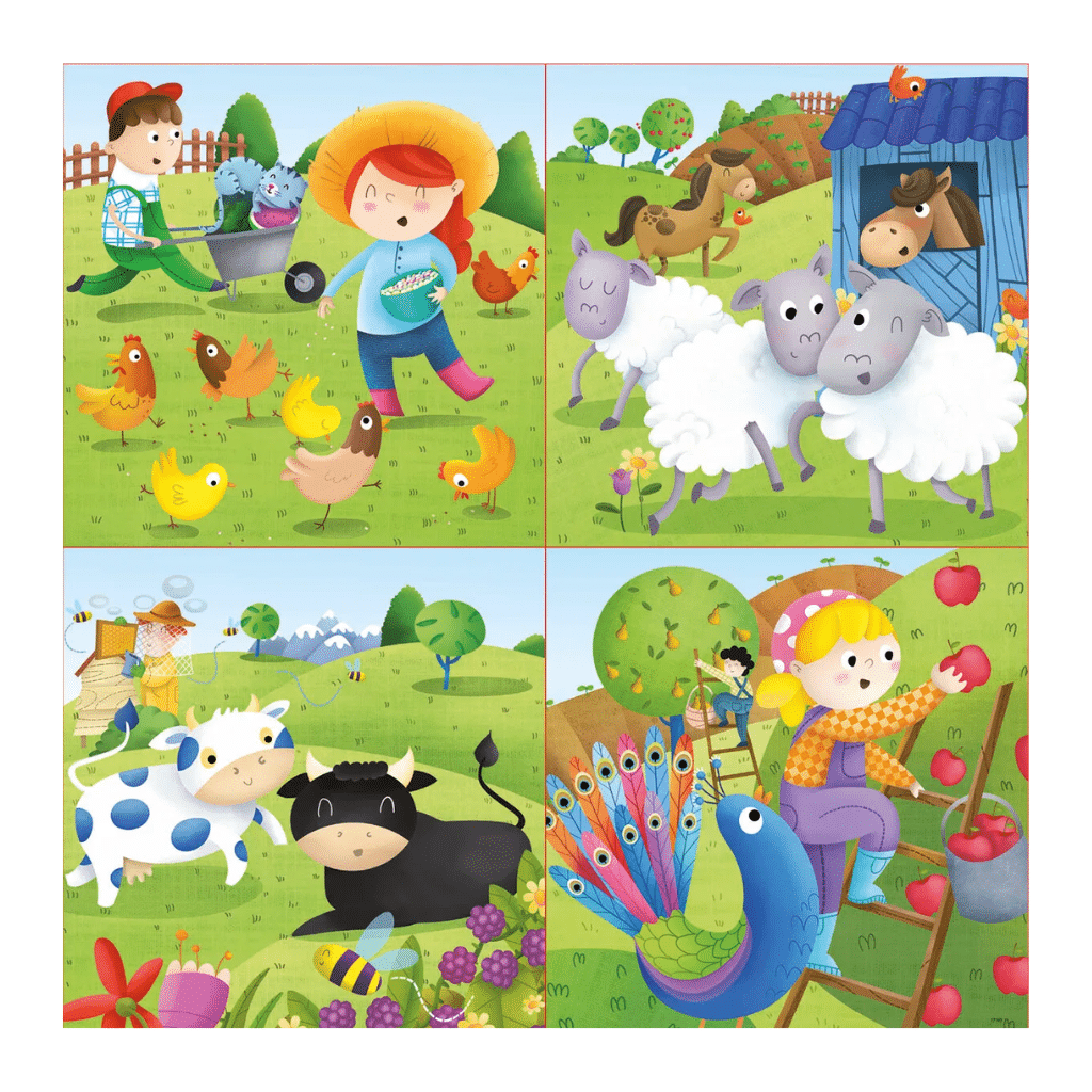 Educa 6-9-12-16 Farm Animals 4 Progressive Puzzles Artikelnr 80-17145 pussel med bondgårdsdjur