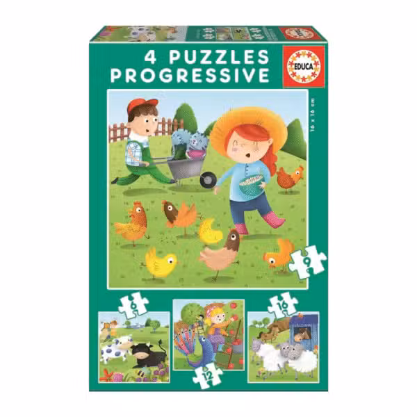 Educa 6-9-12-16 Farm Animals 4 Progressive Puzzles Item No. 80-17145 bondegårdsdyr puslespil
