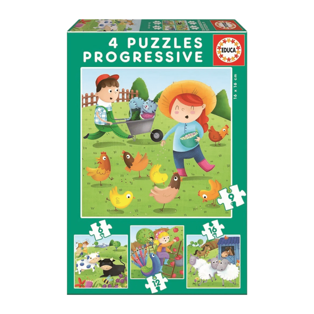 Educa 6-9-12-16 Farm Animals 4 Progressive Puzzles Artikelnr 80-17145 pussel med bondgårdsdjur
