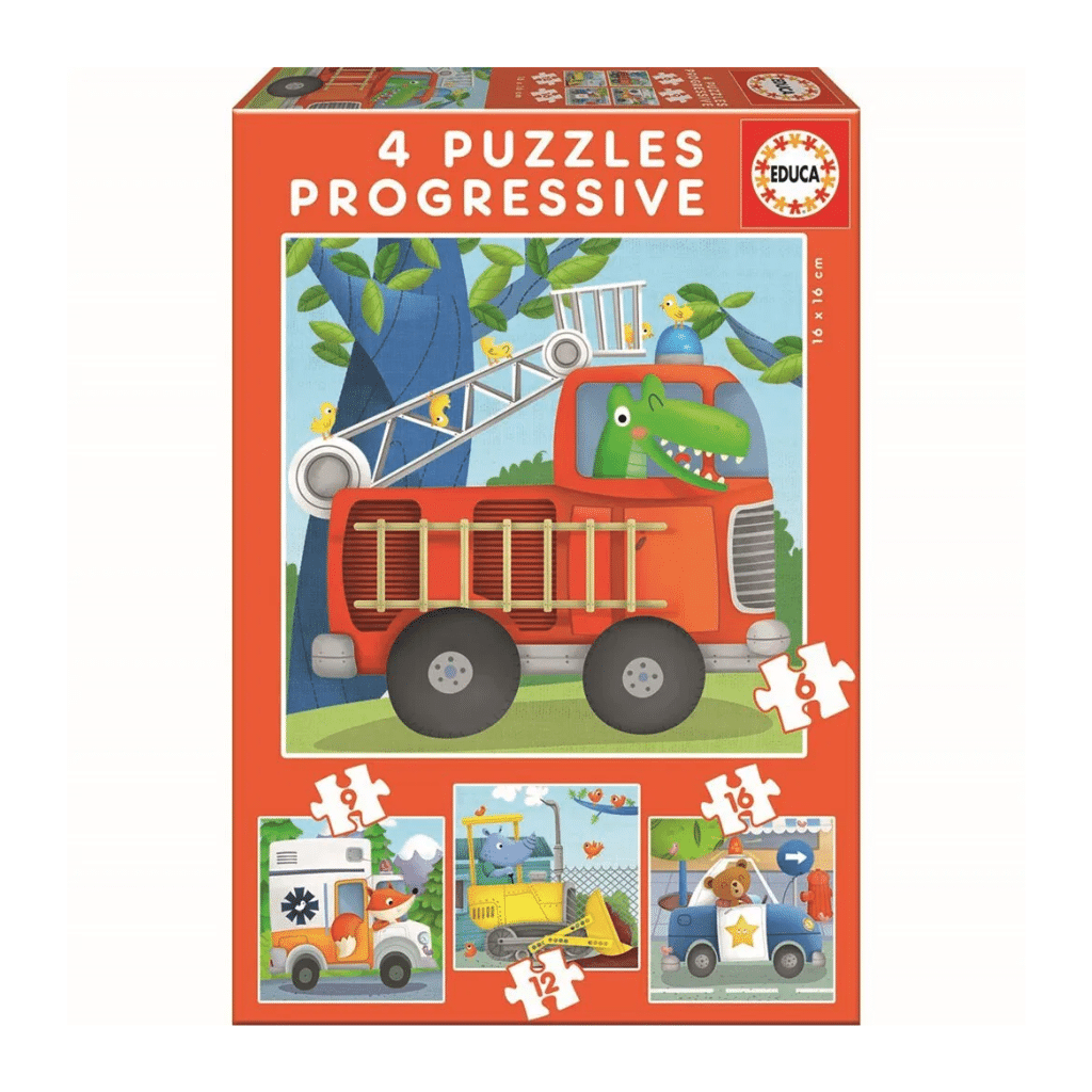 Educa 6-9-12-16 Rescue Patrol 4 Progressive Puzzles Artikelnr 80-17144 pussel med räddningstjänstmotiv