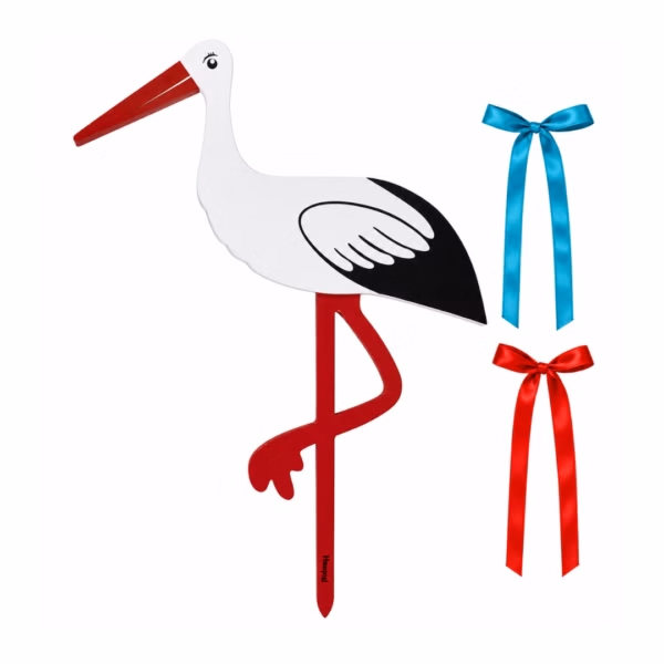 Stor födelsestork 80 cm – med rött och blått band
