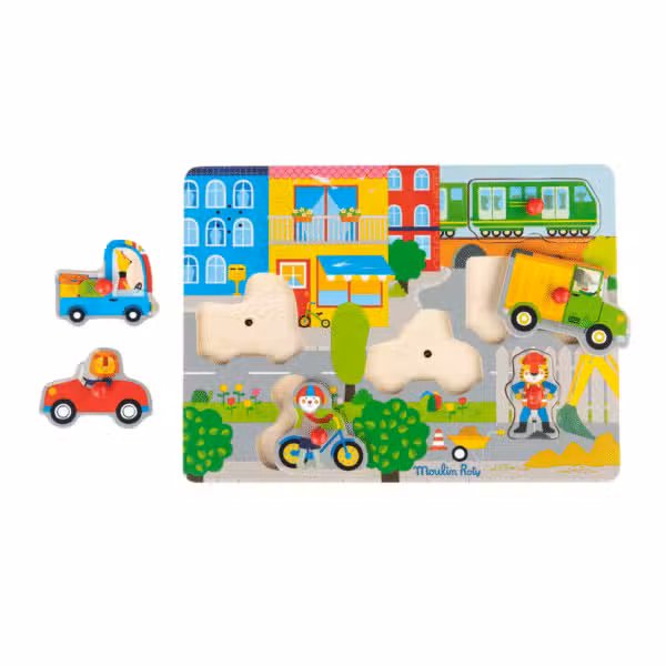 Moulin Roty 661379 Knopp pussel med ljud 6 brk - Staden - Les Popipop