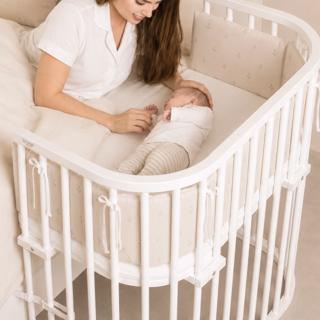 Babybay sidosäng vid sängen