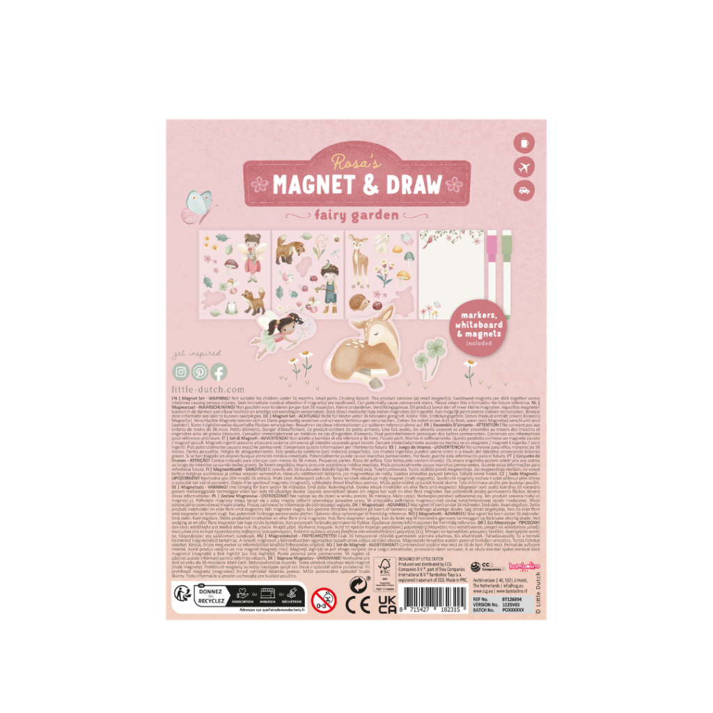 Little Dutch - Magnet- och rituppsättning - Rosa Fairy Garden BT126894