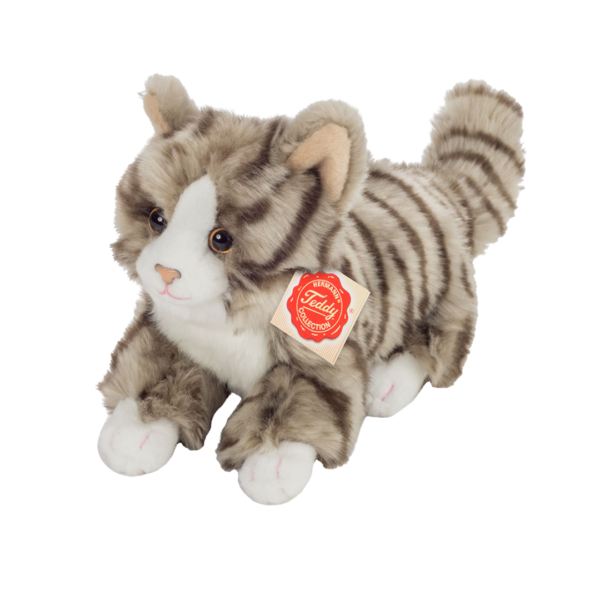 Teddy Hermann - Kat grå- eller rødstribet 18 cm - 6 assorterede