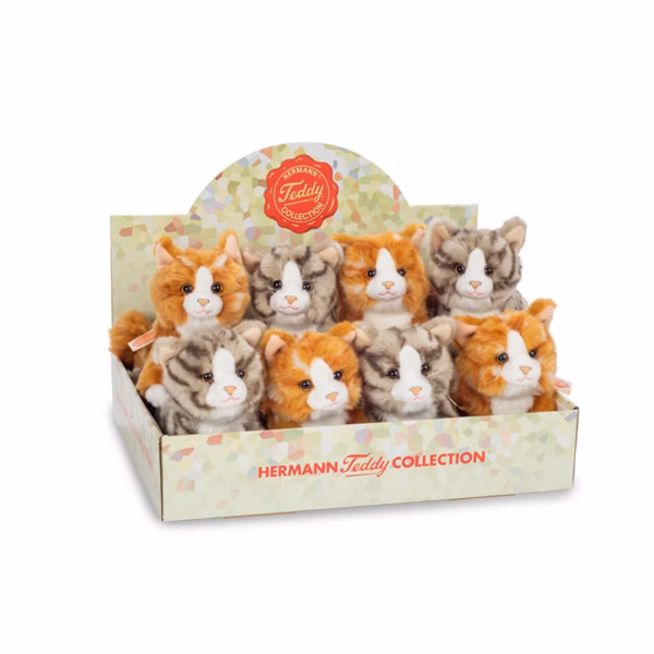Teddy Hermann - Grå- eller rödrandig katt 18 cm - 6 st assorterade