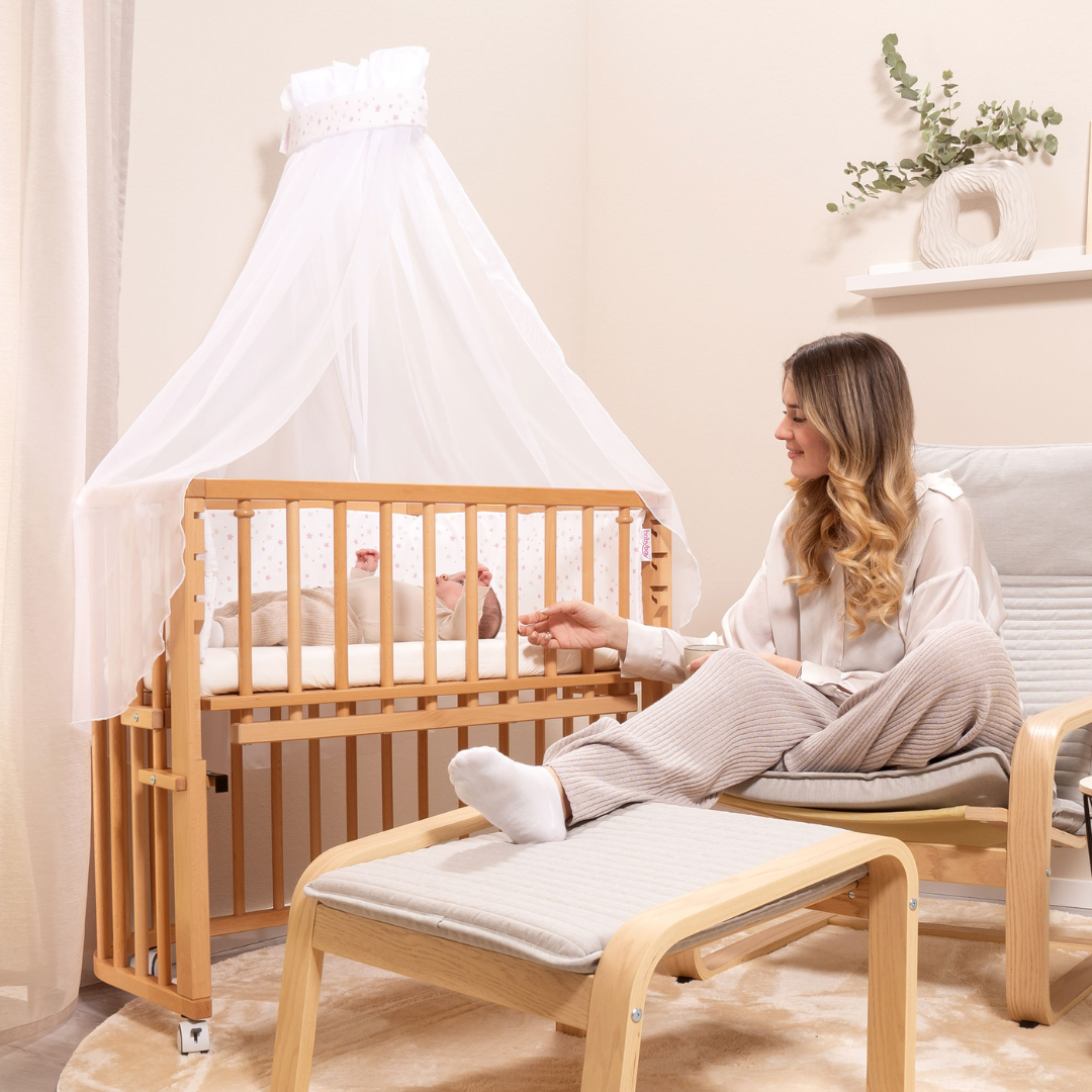 babybay myggenet og sengehimmel Piqué med sløjfe – hvid