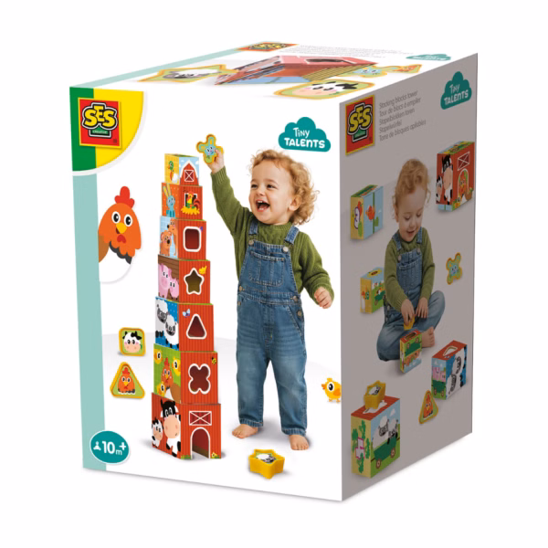 SES Creative - Stapellådor och gosslåda 2in1 - Bondgårdsdjur