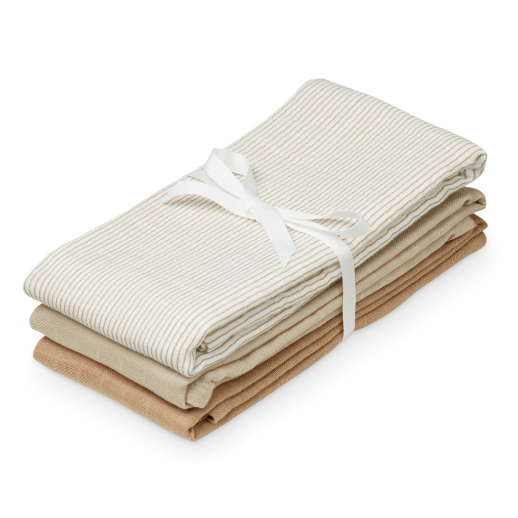 Cam Cam Copenhagen Muslin Cloth, 3-pack - GOTS Mix Classic Stripes Camel, Latte, Camel Item Number: 503-P88-000-WW