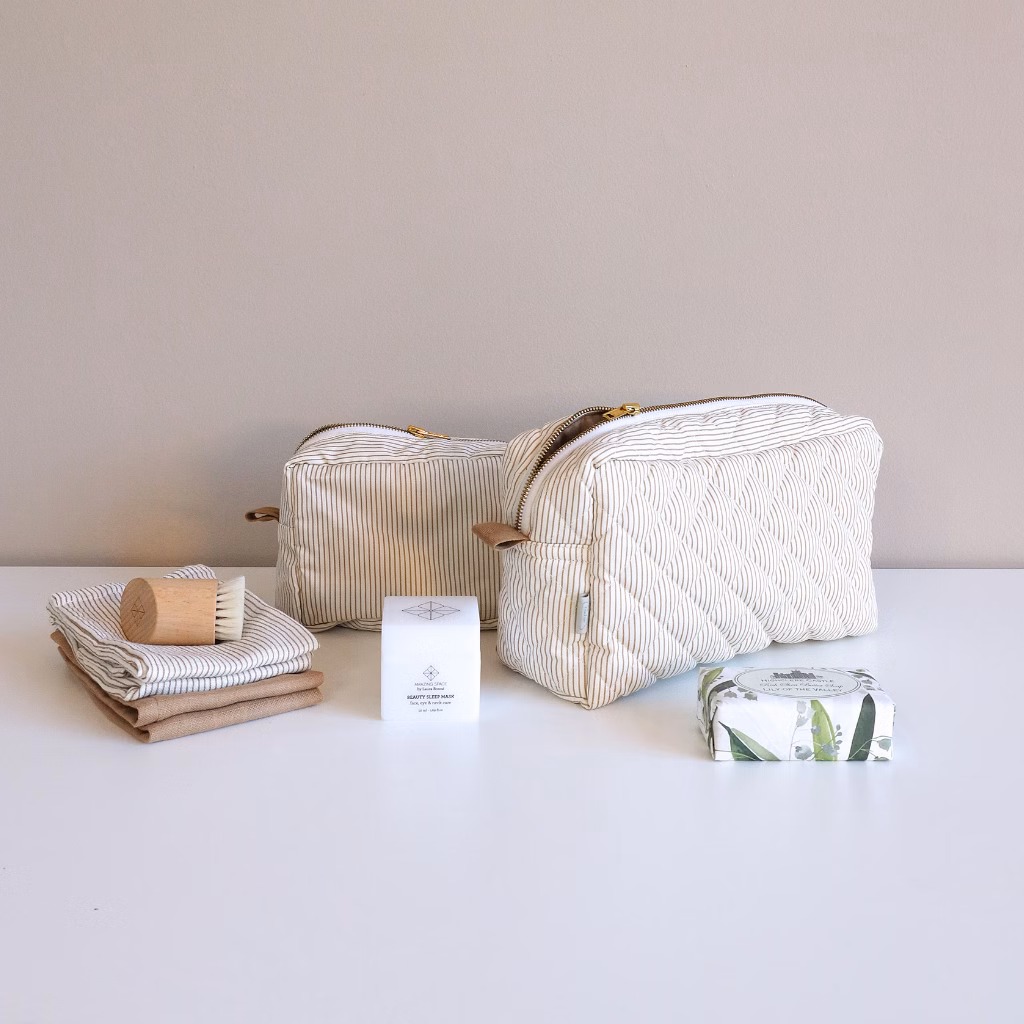 cam cam copenhagen toilettaske classic stripes camel