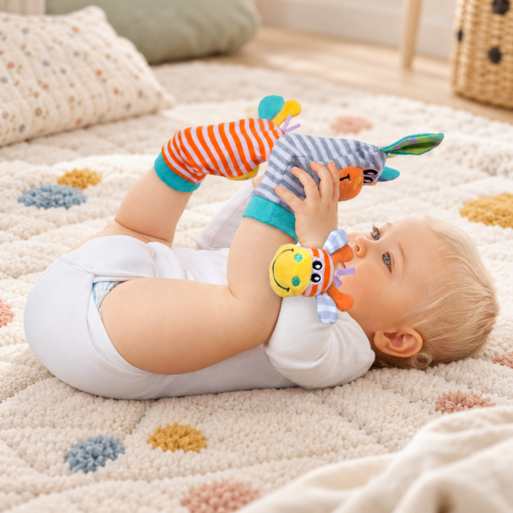 Playgro-rasselstrumpor och handledsrasslor