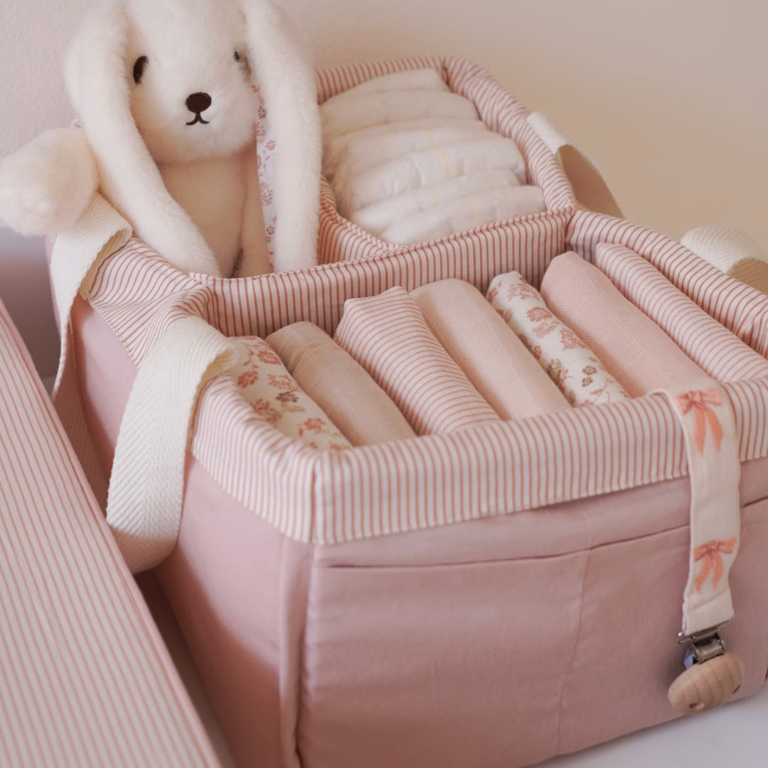 cam cam copenhagen diaper caddy classic stripes rose