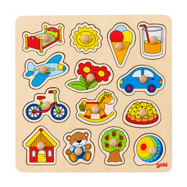 Goki-knoppuslespel med vardagsföremål