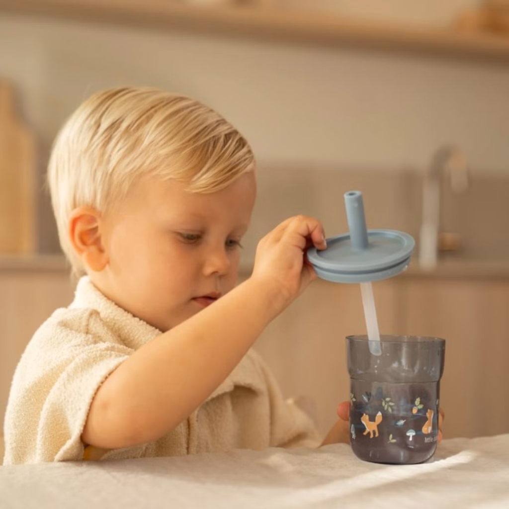 Little Dutch – Barnglas 250 ml med sugrör – Forest Friends